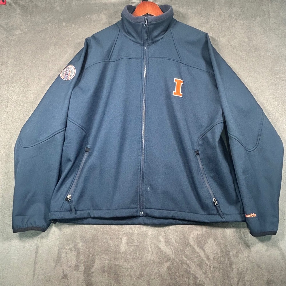 Columbia Illinois Fighting Illini Softshell Jacket Mens XL Navy Blue Full Zip
